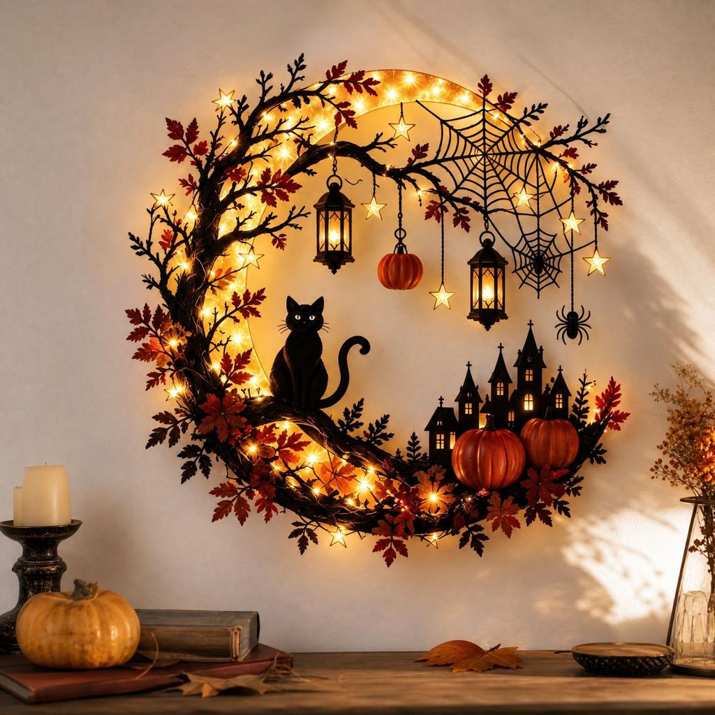 Светящийся Хэллоуинский Венок Подвесное Украшение для Праздничного Домашнего Настенного Декора