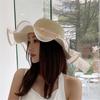 1PC Women Foldable Floppy Straw Hat Pearl Silk Ribbon Wide Brim Sun Hat Beach Cap Summer Sunshade Visors UV Protection Travel Hats Bucket Caps