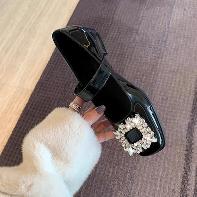 Туфли Мэри Джейн со стразами и квадратной пряжкой из замши, новые французские лакированные туфли на низком толстом каблуке, легкие кожаные туфли с вырезом, женские одинарные туфли