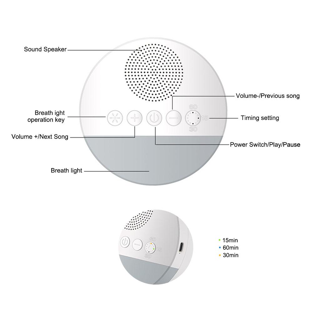 20 Sounds Timed Shutdown Sleep Sound Machine White Noise Machine USB Rechargeable Music Light Sleep Machine