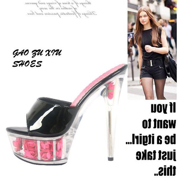 Сандалии на высоком каблуке 15 см, туфли с цветами, водонепроницаемая поверхность из ПУ, прозрачная подошва, хрустальные туфли