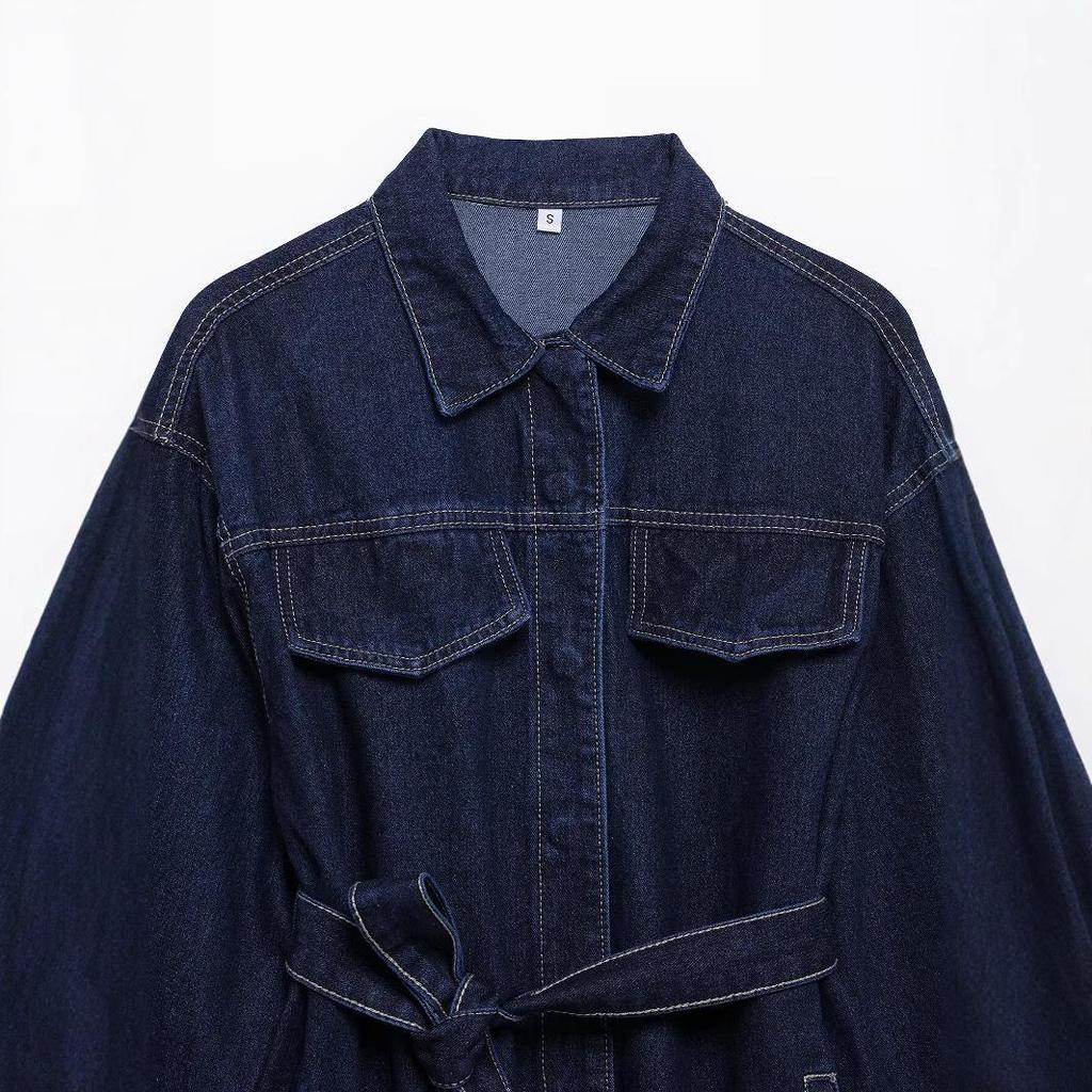 Весна 2025 Женский Ретро Джинсовый Жакет и Повседневные Брюки Комплект с Отложным Воротником