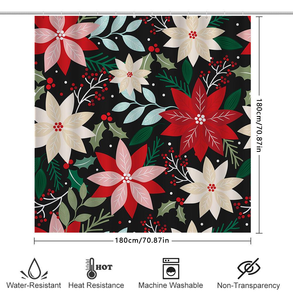 Modern Christmas Decor Bathroom Curtain Floral Red Poinsettia White Bathtub Shower Curtains for Home Decor In Bathrooms from Hom