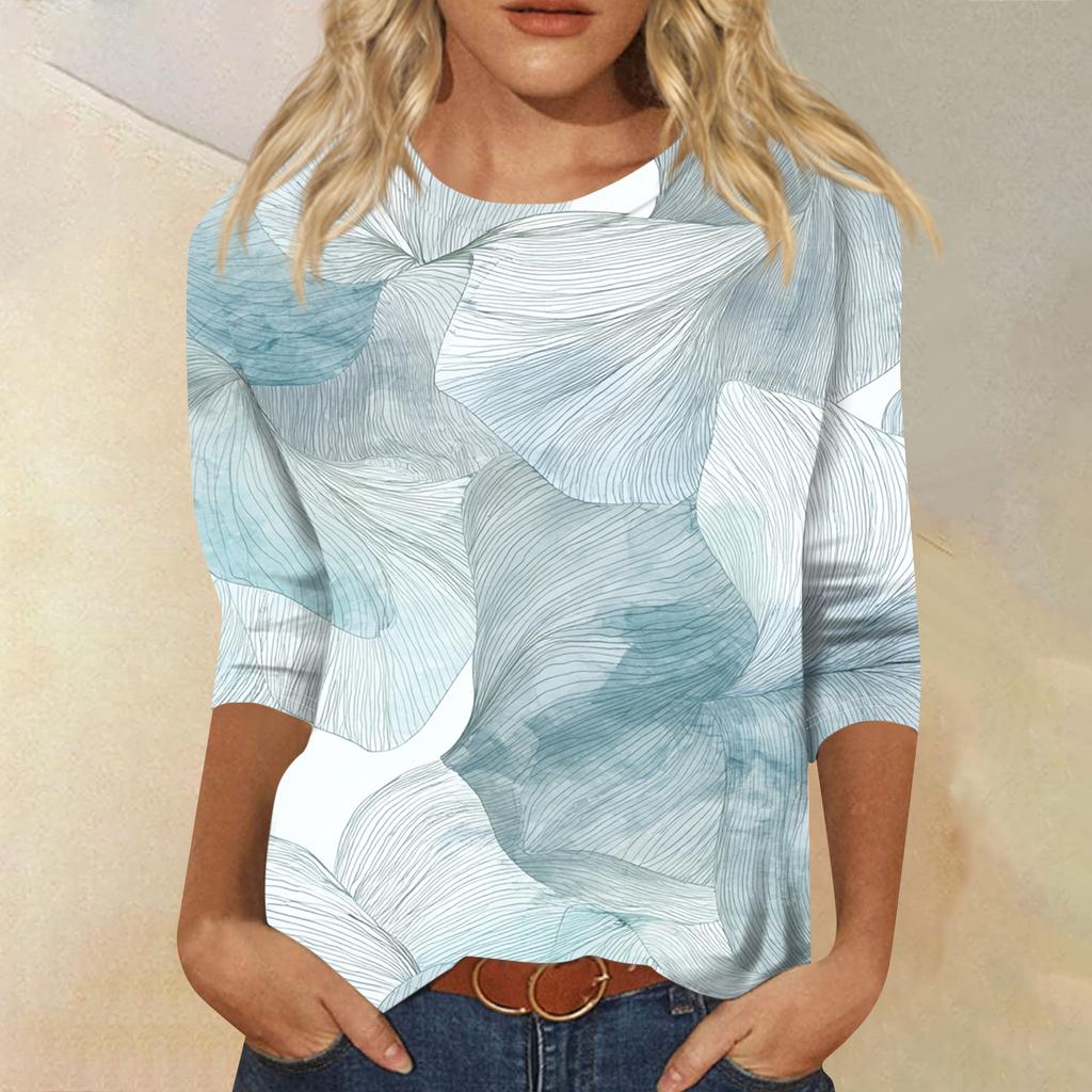 Women's Fashion Casual Round Neck Three-quarter Sleeve Gradient Print T-shirt Top