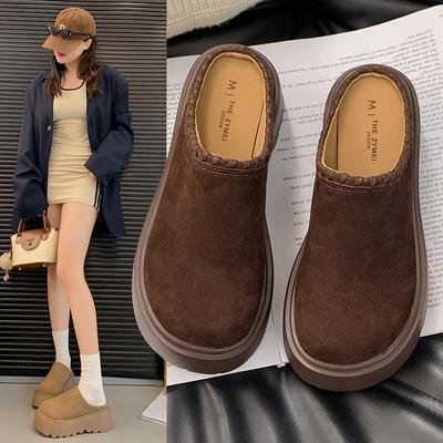 Простые и удобные ретро женские шлепанцы на толстой подошве с сумкой на носке, осенние нишевые, для улицы, модные повседневные туфли на танкетке, шлепанцы с сумкой на носке