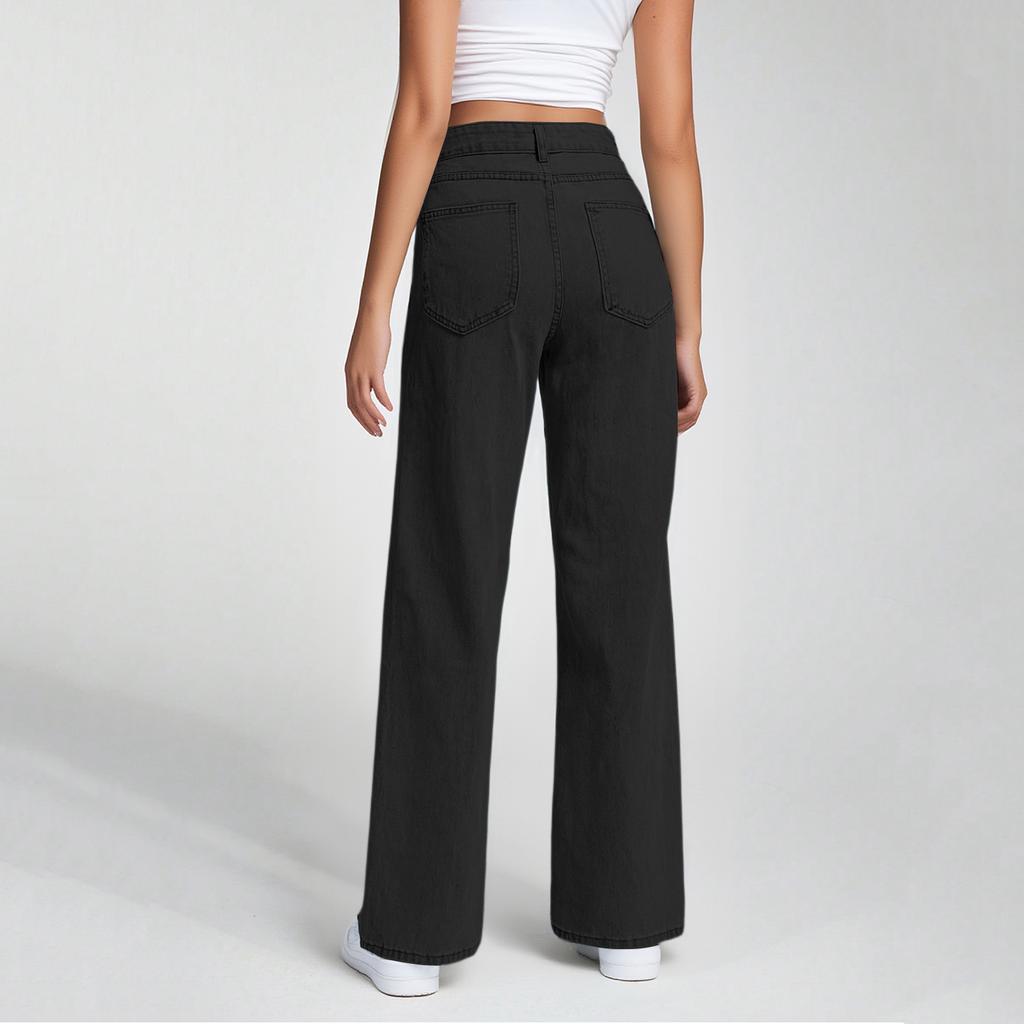Women's High Waist Straight Leg Loose Casual Trousers Jeans