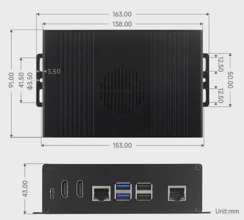 Комплект корпуса для Raspberry Pi 5 A: Особенности PCIe к Gigabit Ethernet со всеми интерфейсами, расположенными на одной стороне.