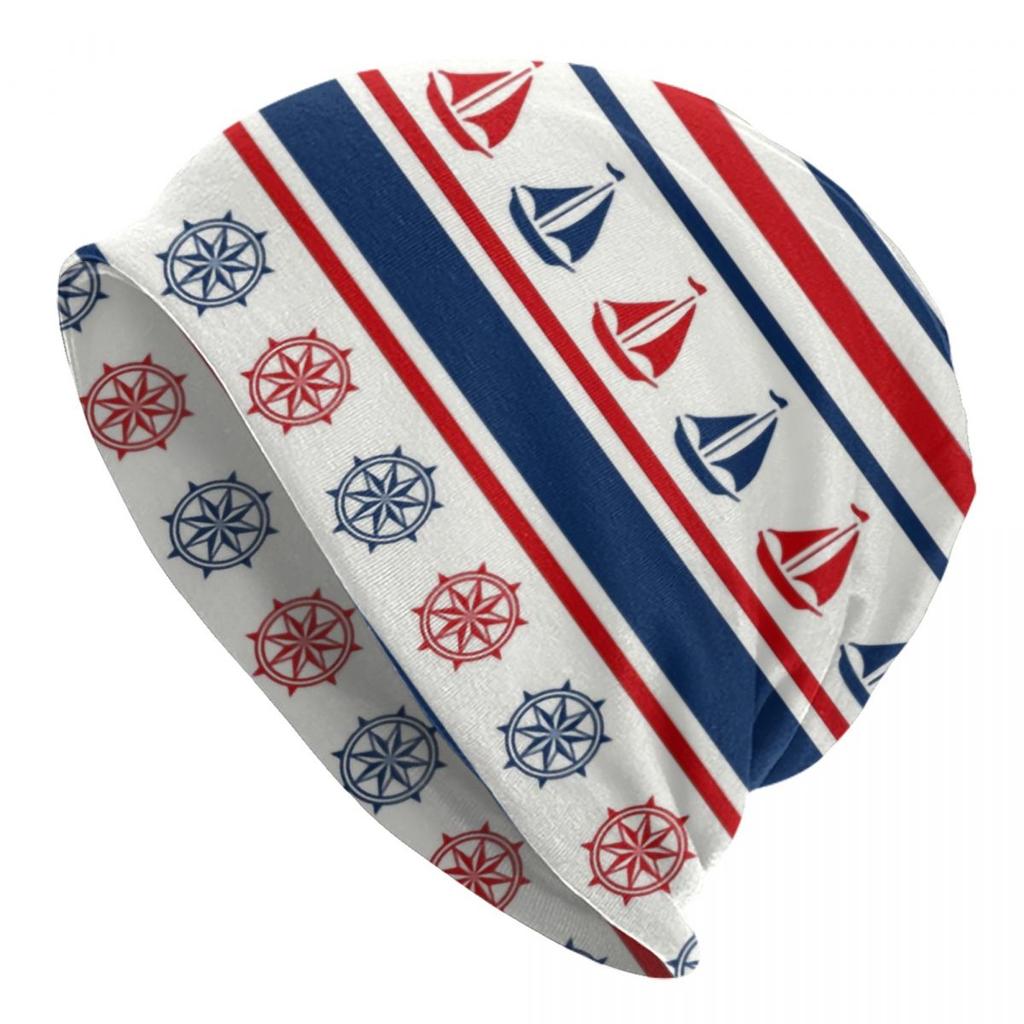 Navy Blue Nautical Wheel Anchor Skullies Beanies Caps Unisex Women Unisex Fashion Winter Warm Knitting Hat Adult Bonnet Hats