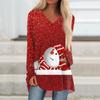 Женская осенне-зимняя повседневная длинная свободная футболка с v-образным вырезом и рождественским принтом, топ
