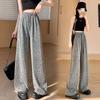 Women's Spring/Summer High-Waisted Wide-Leg Pants with Heavy Embellishments Lurex Threads Sparkling Stylish Loose Drapey Straight-Leg Casual Trousers