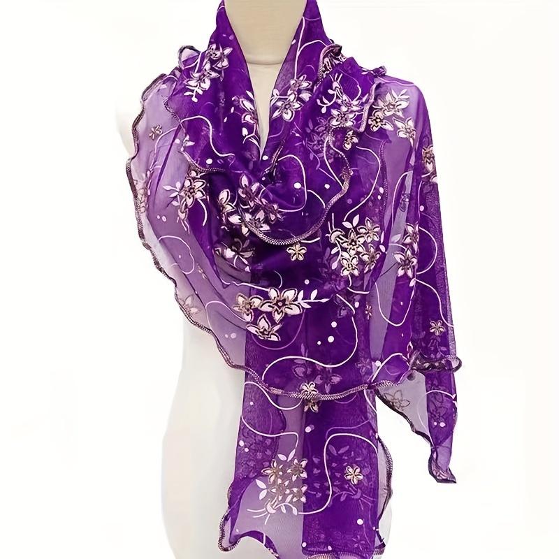 Ruffles Flower Embroidery Scarf Elegant Solid Color Breathable Shawl Women Head Wrap Outdoor Windproof Hijab Turban Travel Beach Towel