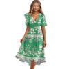 Women's Loose Casual  V-Neck Flared Skirt Short Sleeved Printed Dress Printed Dress