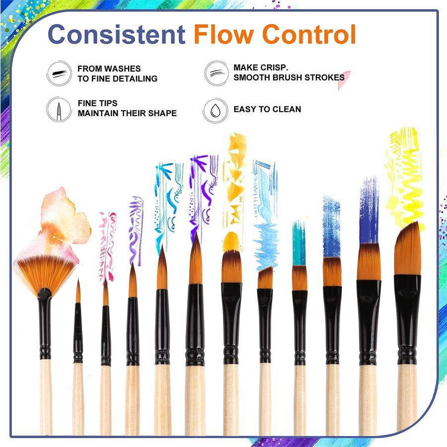 Набор из 12 кистей для рисования, профессиональные наборы кистей для художников для акриловой, масляной, акварельной, гуашевой живописи