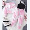 Комплект одежды для девочек, осенне-зимний детский повседневный комплект из трех предметов: толстовка с капюшоном и буквенным принтом + подтяжки + брюки