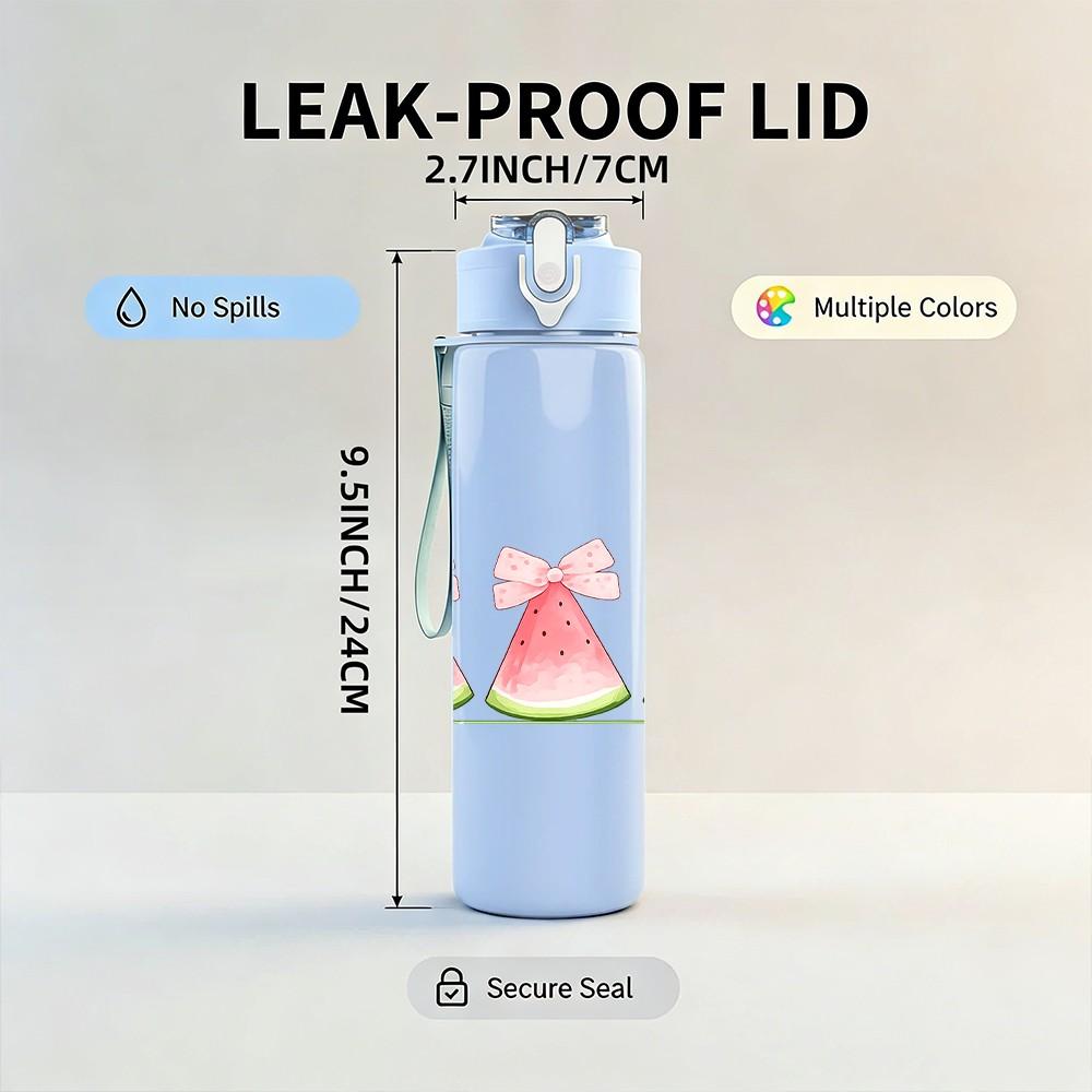 1PC Watermelon Slice Summer Fruit Print 750ml Color Plastic Sports Water Bottle Leakproof Flip Straw Lid Suitable for Sports Office Home Use