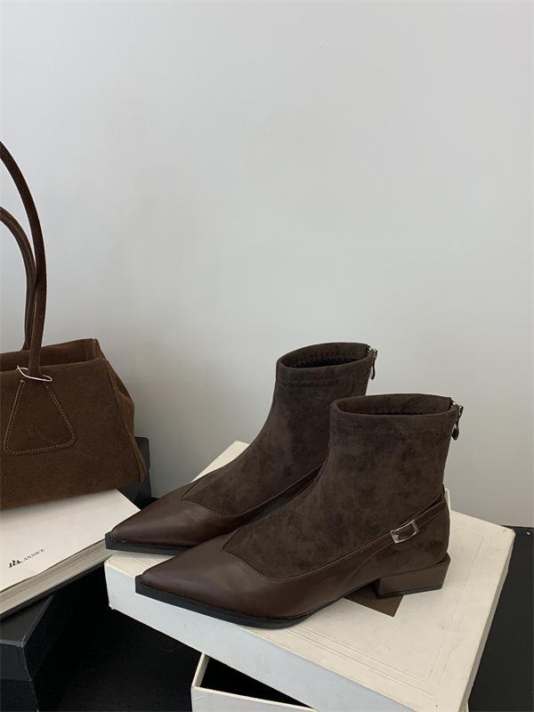 Pointed Boots Short Boots Women'S Autumn And Winter Women'S Boots Niche Low-Heeled Short Boots Design Sense Suede Fashion Boots