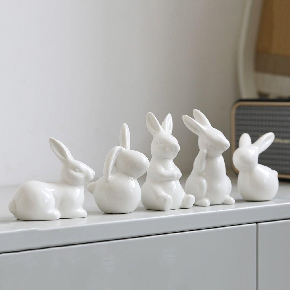 Cute Bunny Statue Simple Rabbit Model Micro Landscape Animal Sculpture  Cabinet