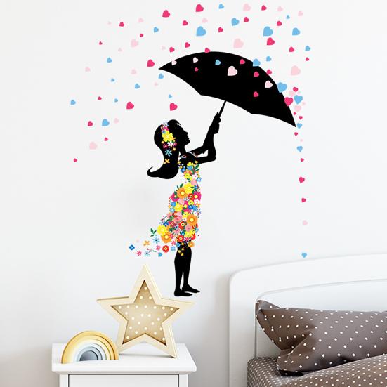 Wall Sticker Self-adhesive Easy to Apply PVC Fairy Girl Flower DIY Wall Decorative Sticker for Living Room