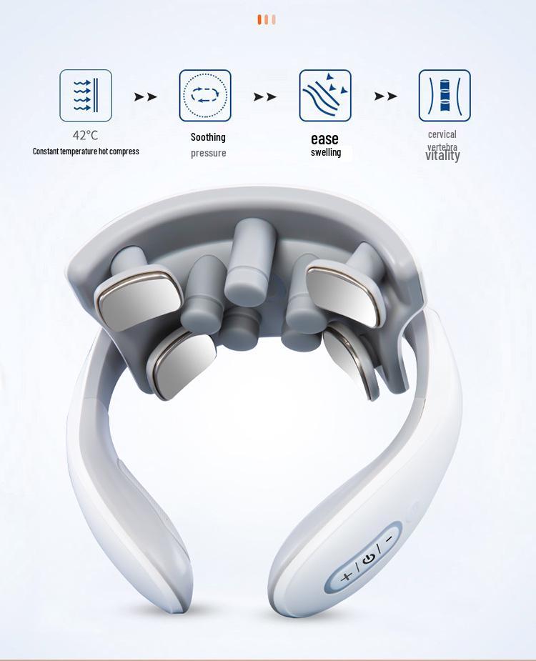 Умный массажер для шеи: Портативное устройство для тепловой и вибрационной терапии шейного отдела позвоночника
