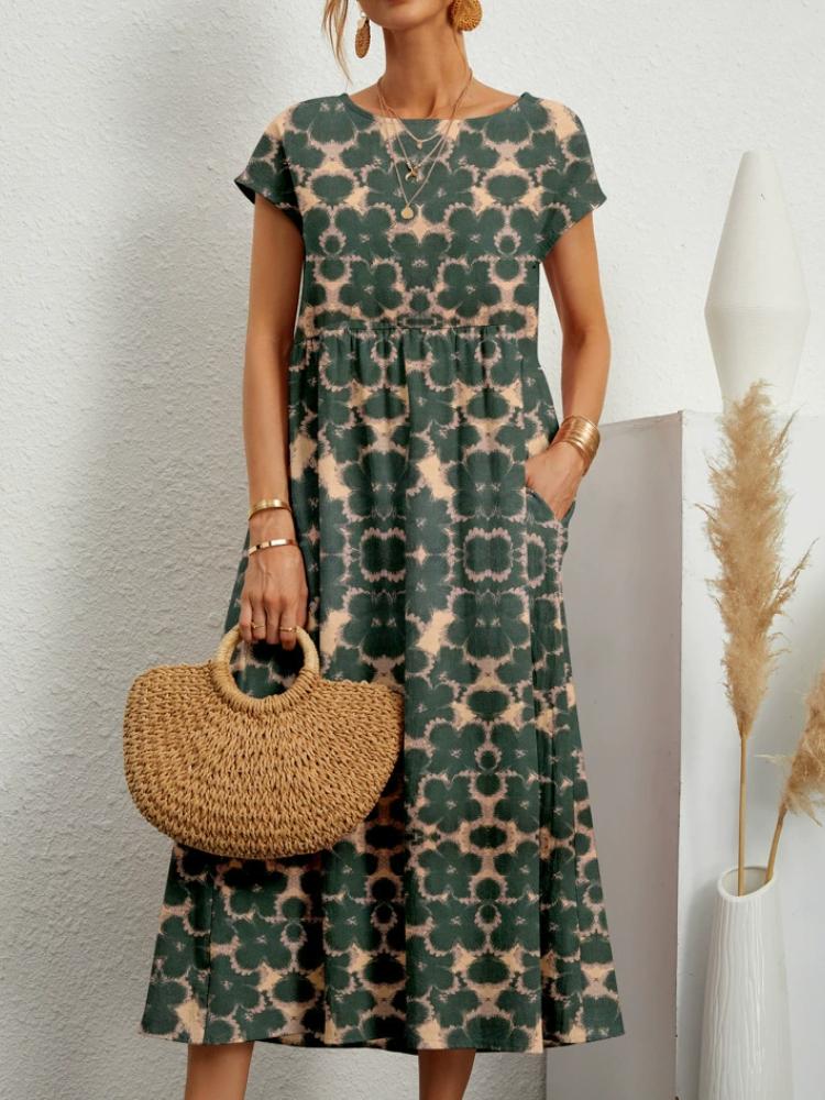 Новое модное женское свободное хлопковое и льняное безрукавное платье с круглым вырезом и принтом на лето