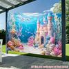 2D plane, 2D plane printing party banner 1 piece. Underwater castle with fish and coral background banner