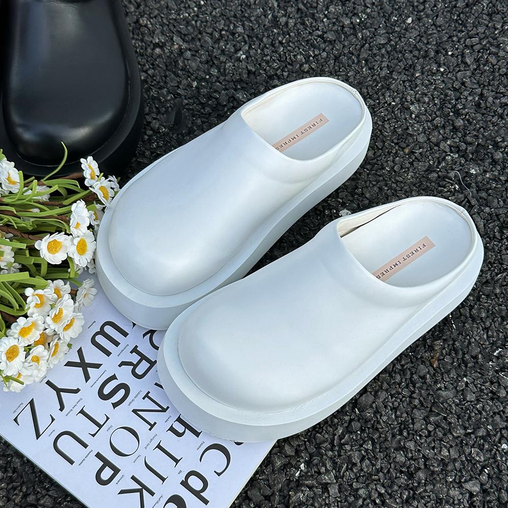 2024 Женские тапочки Летняя мода Закрытый носок Кожаные туфли Лоферы Высокие тапочки на платформе Женские черные высокие каблуки Zapatillas