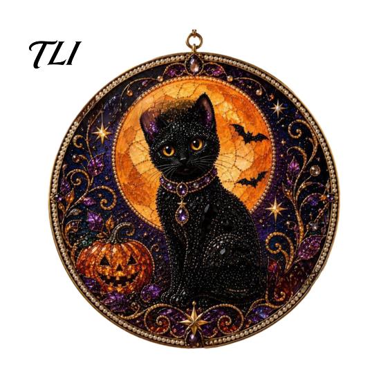 Decorative Cat Figurine Black Diamond Art Kits for Adults Beginners, DIY Material Package, Unique Handmade Present Painting Craft Set Home Wall