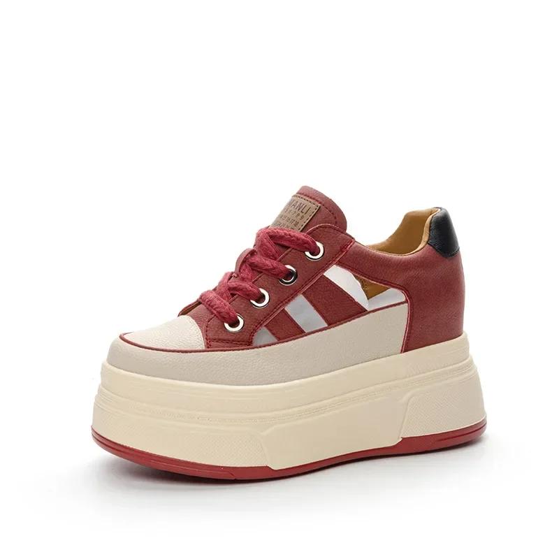 9 см натуральная кожа платформа кроссовки танкетка обувь для женщин дышащие кроссовки осенняя повседневная обувь скрытый каблук zapatillas mujer