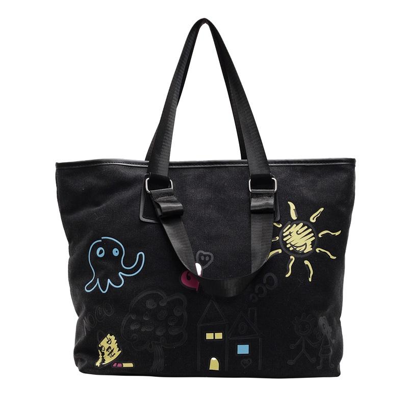 Легкая сумка через плечо с принтом, женская сумка-тоут большой вместимости, студенческая сумка для путешествий, холщовая сумка