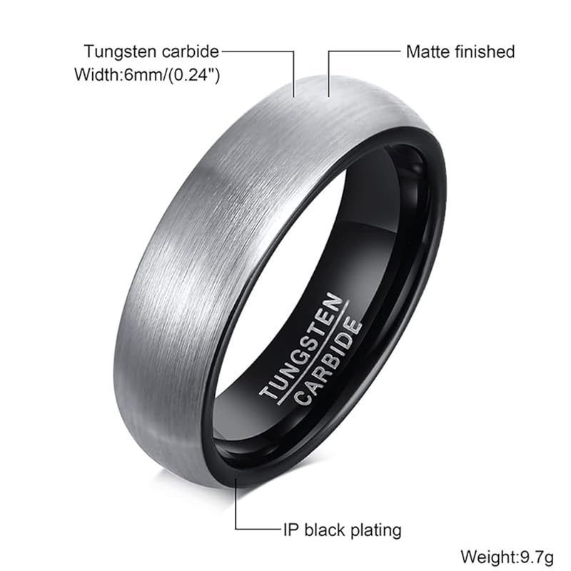 [Rockyu] ring tungsten men's ring silver black Metal allergy free Width 6mm mud texture Carbide Durability matte Komaru Unisex vacuum plating