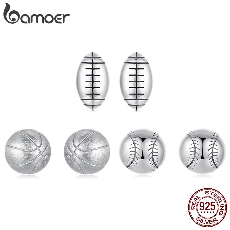 BAMOER Round Ball Stud Earrings Sport Line Style Oxidized Oval Earrings Original For Women Daily Party Gift Minimalist Jewelry