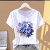 (Asian Size) Watercolor Lovely Flower Graphic Tee Casual T Clothing Print Female Casual Women's Top Fashion Short Sleeve T-shirt