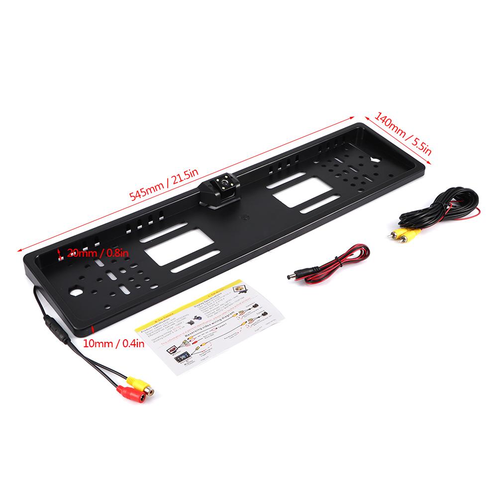 Европейская рамка для номерного знака Светодиодная камера заднего вида Ночное видение с белым светом IP65 ВодонепроницаемаяЧерная