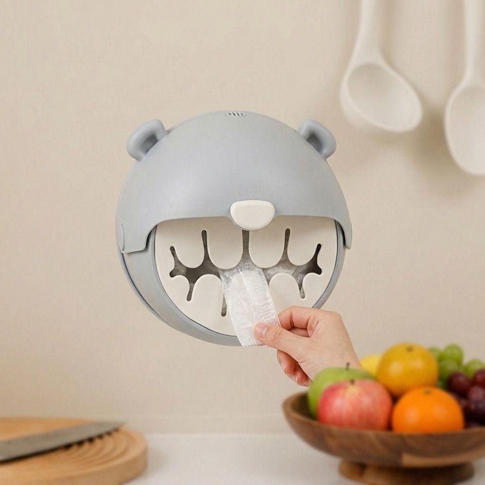 Bear Shape Plastic Wrap Storage Box Wall Mounted Extraction Food Covers Storage Box Punch-Free Large Capacity