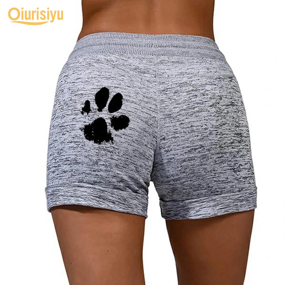 Женские спортивные шорты с высокой талией и принтом кошачьих когтей на шнуровке