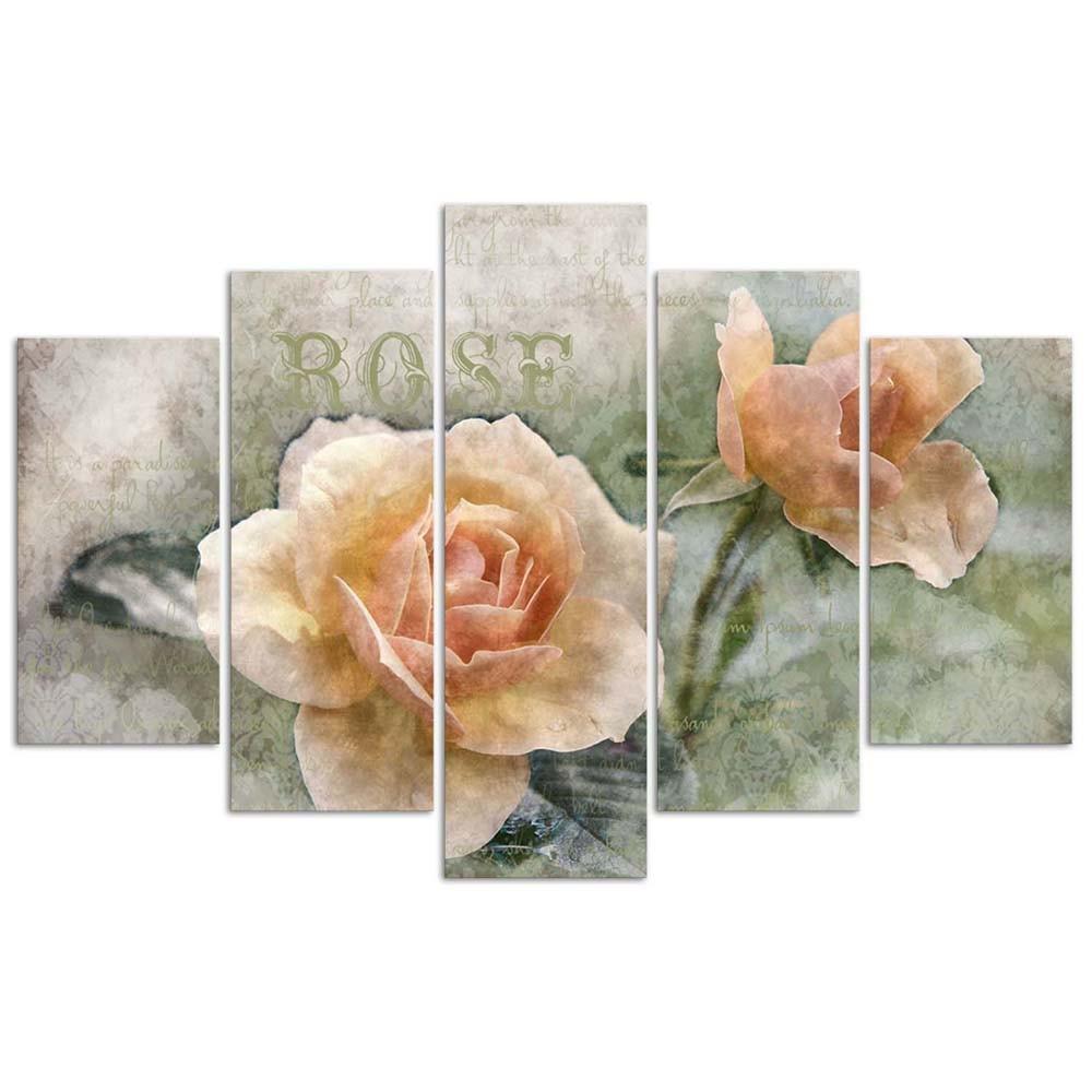 Feeby Feeby Five piece picture canvas print, Tea roses shabby chic