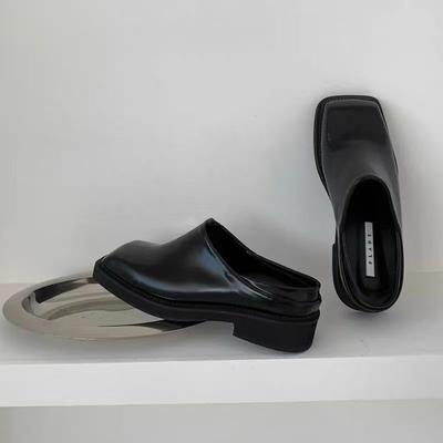 Однопедальные туфли-полушапки Muller bag head с толстой пяткой 2025 года французско-британские туфли с квадратной пяткой и толстым каблуком без каблука маленькие кожаные женские туфли