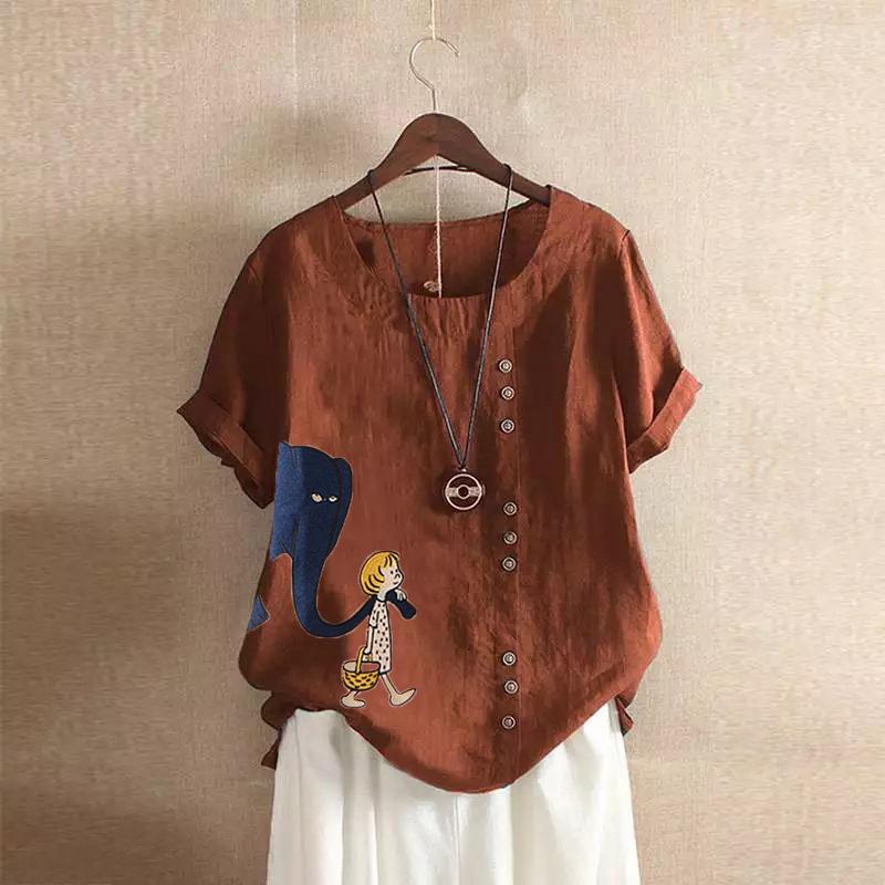 GMXIA Летняя винтажная футболка больших размеров из хлопка и льна с коротким рукавом, повседневная свободная футболка из хлопка и льна для женщин, женская одежда больших размеров