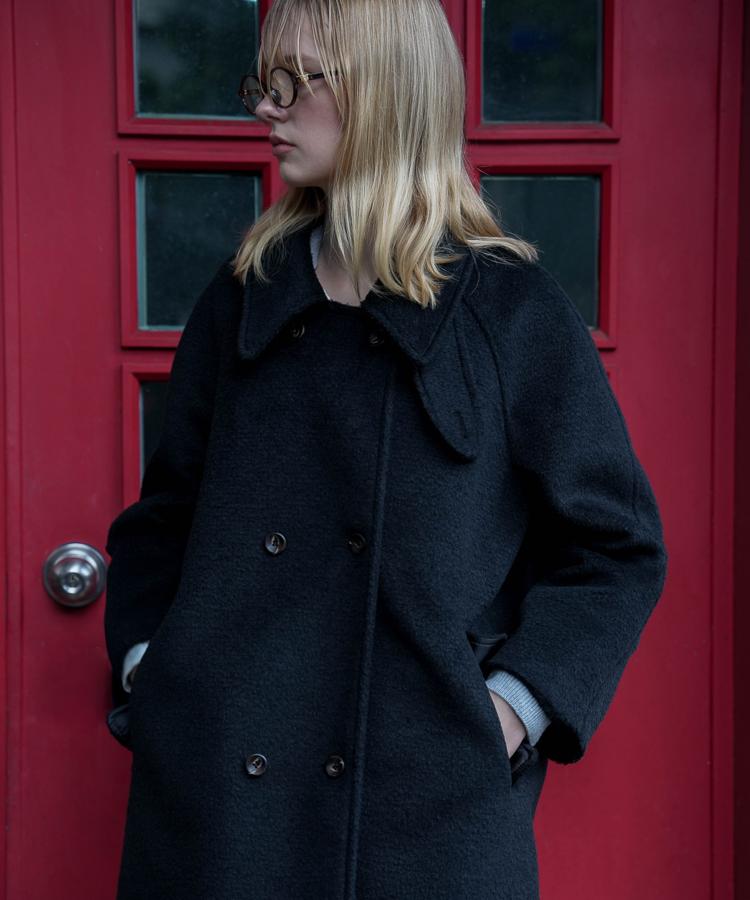 DEHEVE Wool Double Half Coat [Black]