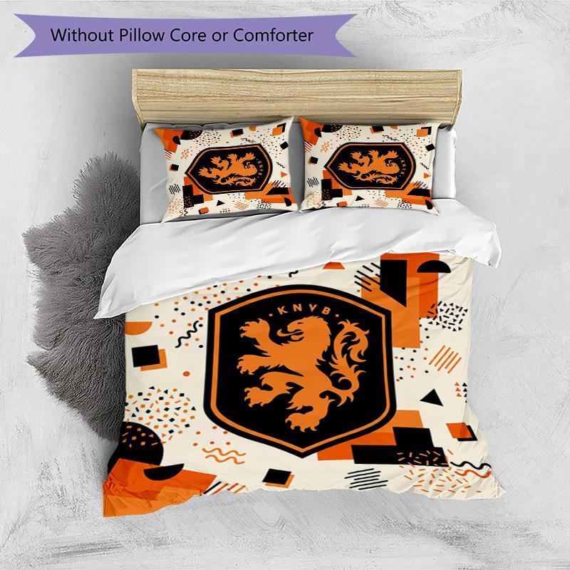 Netherlands Football Printed Bedding 3 Piece Set Cozy Breathable Bed Cover Set as Housewarming Holiday Gift