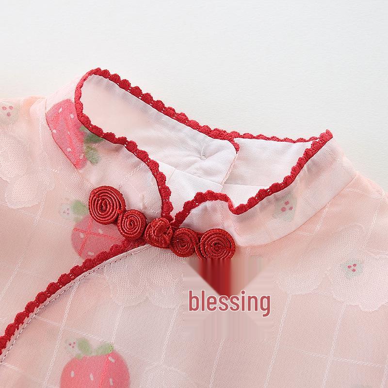 Летний детский ромпер с клубничным принтом на 2025 год - Треугольный комбинезон для ползания для девочки одного года