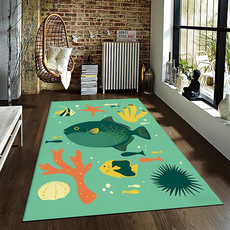 Underwater Theme Carpet with Fish, Starfish, Coral, and Sea Design Suitable for use as an anti-slip for living room bedroom sofas