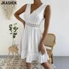 Женская мода лето весна однотонный принт без рукавов с v-образным вырезом и высокой талией повседневные платья