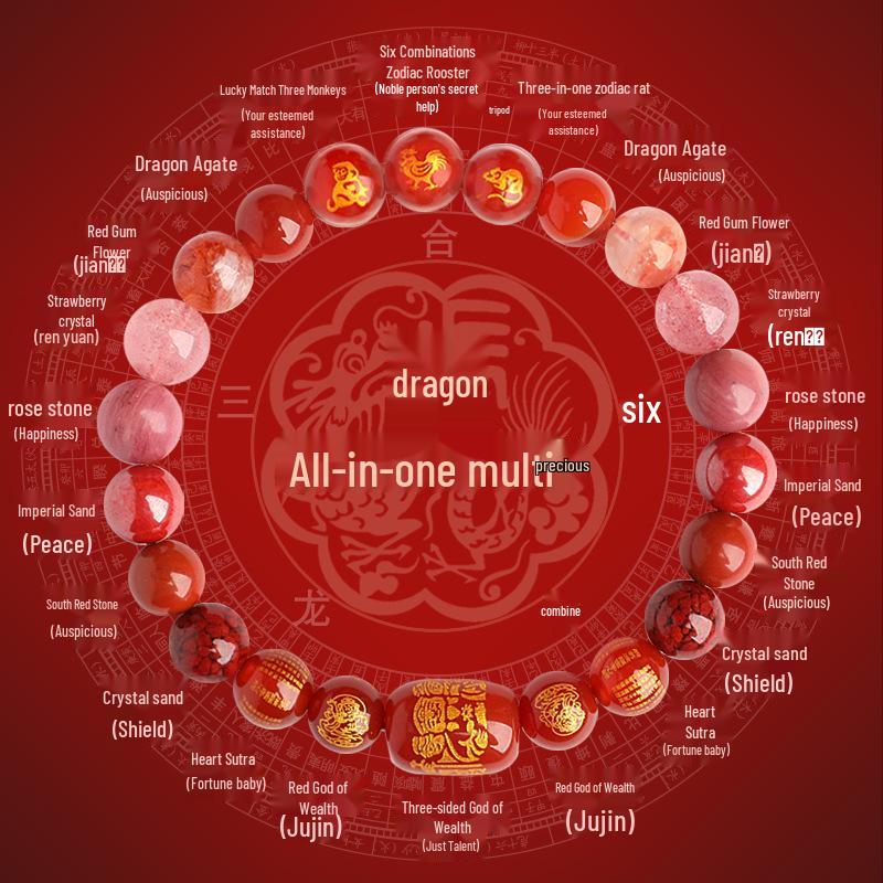 2025 Year of the Snake Crystal Cinnabar Bracelet - Tai Sui, Wealth God & Heart Sutra Charm for Men and Women