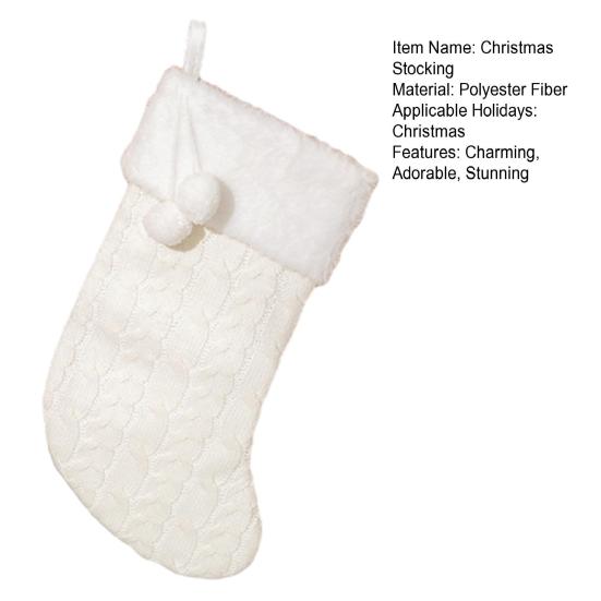 Рождественские чулки 17 дюймов Большие Вязаные Каминные Подвесные Чулки с Белой Манжетой из Искусственного Меха для Украшения Рождественской Вечеринки
