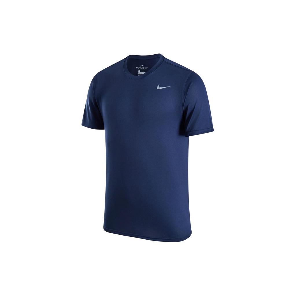 Nike Dri-Fit Logo Crew Neck Удобная быстросохнущая повседневная футболка с коротким рукавом для мужчин, университетские топы, темно-синие, прохладно-серые, HF0507-419