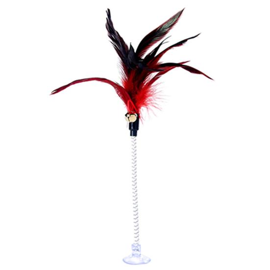 Funny Pet Cat Feather Bell Spring Suction Cup Elastic Playing Interactive Toy