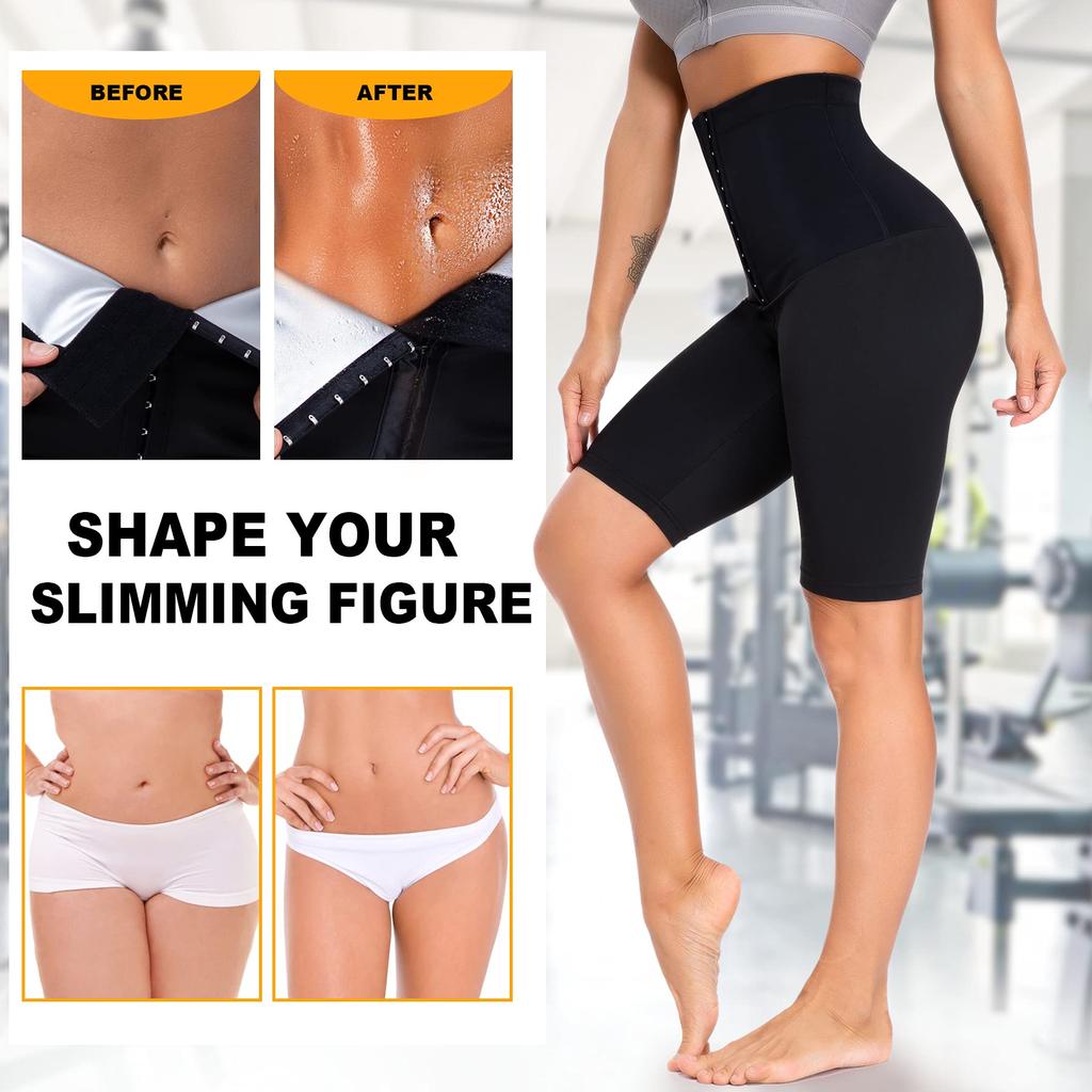 Sauna Sweat Shorts for Women High Waisted Slimming Shorts Workout Shapewear Waist Trainer Body Shaper Thigh Slimmer Pants