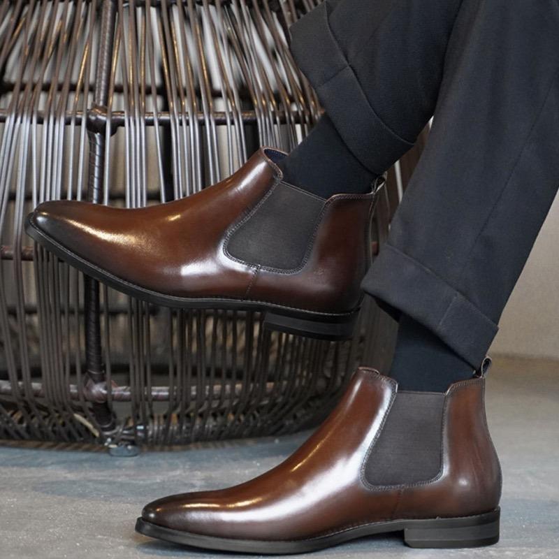 Fashion Men's Chelsea Boots Retro Ankle Boot Handmade Leather Boot High Top Casual Boots for Men Classic Business Dress Boots Botas2025