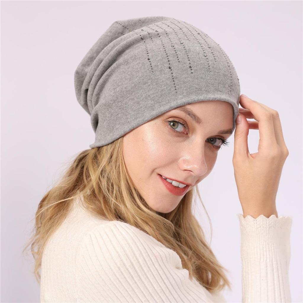 Осенне-зимняя шапка-пуловер для пар, вязаная двухслойная кашемировая теплая детская шапка с бриллиантами